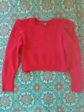wild fable Red Puff-Sleeve Crewneck Sweater